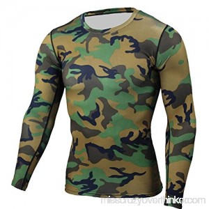 PKAWAY Mens Slim fit Long Sleeve Camo Compression Shirt for Running Green B07PLCHKSK
